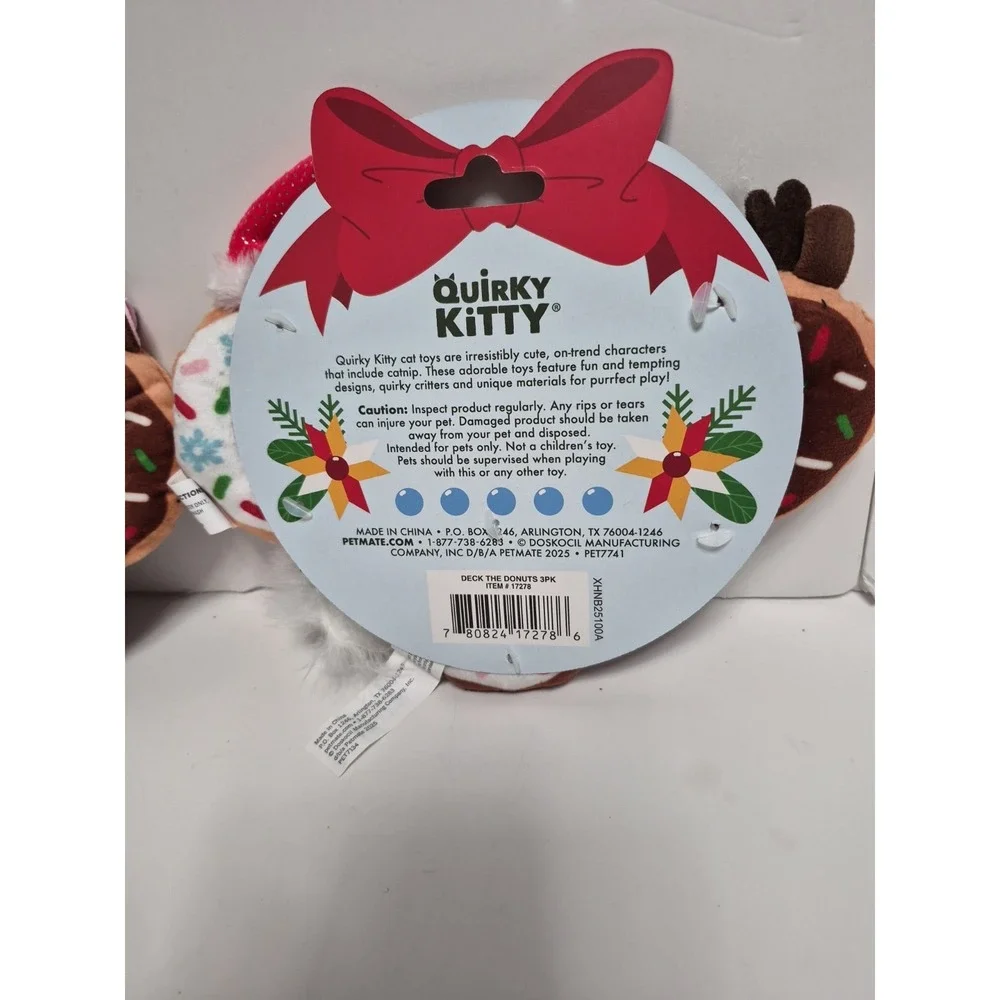 Quirky Kitty Catnip Toy Donut Set Christmas With 3 Plush Toys For Cats Lot Of 2